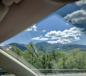 New Hamphire's White Mountains lighting up our drive to Maine. 